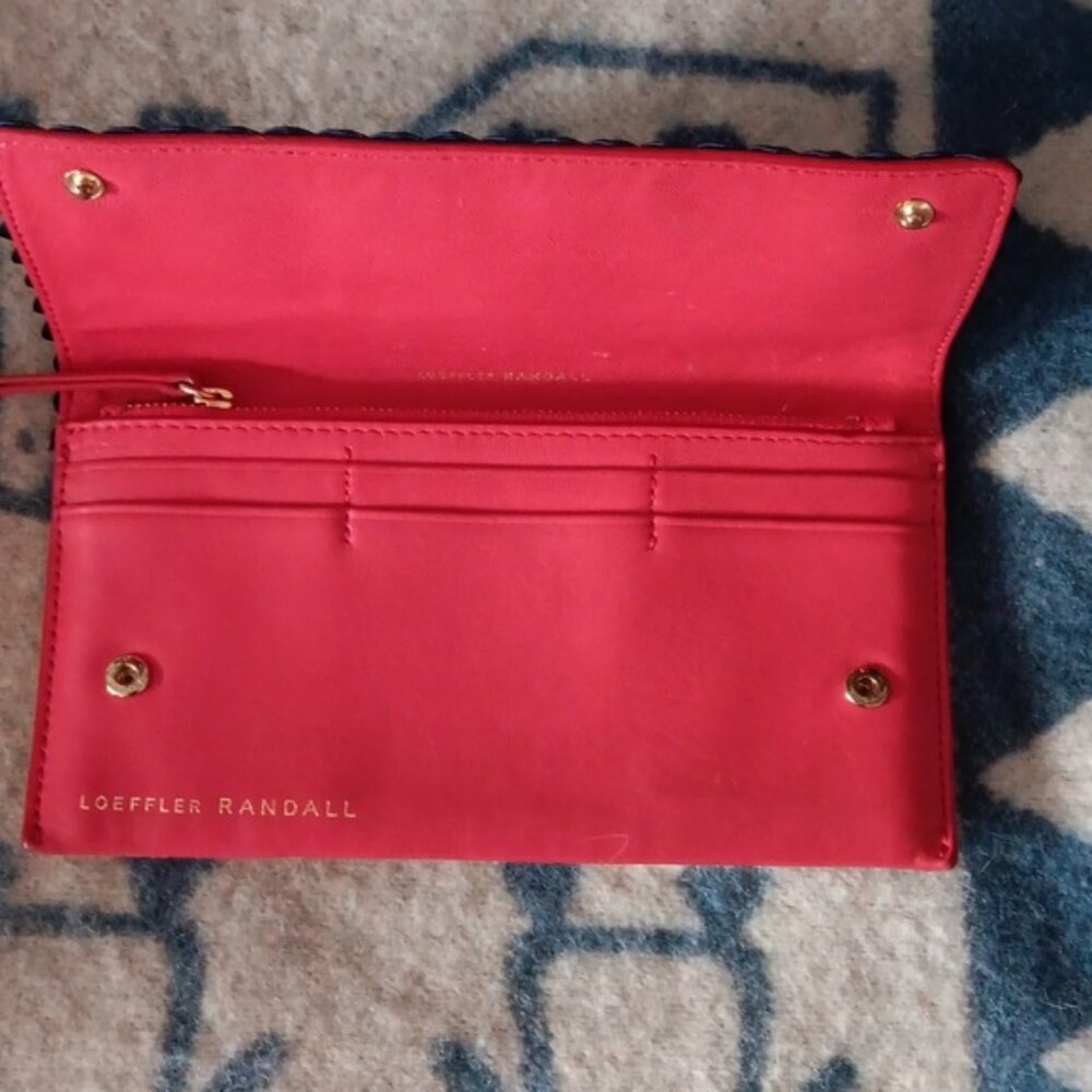 LOEFFLER RANDALL Red Leather Bifold Wallet Ric Rac Trim - Picture 3 of 3
